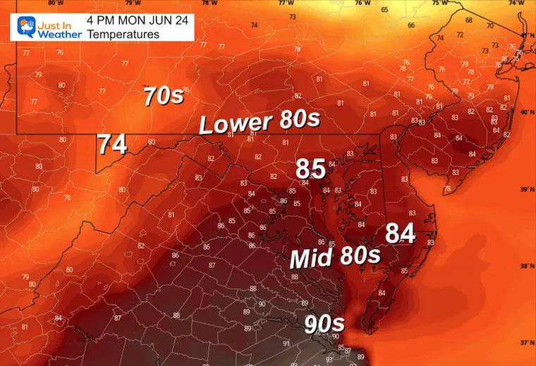 June 23 weather temperatures Monday Afternoon