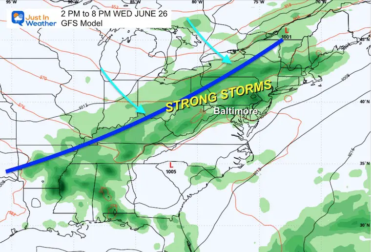 June 24 weather forecast storms Wednesday 