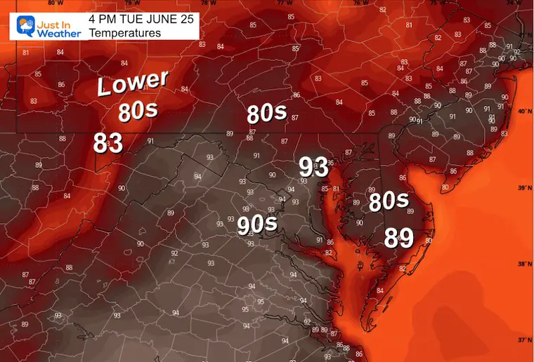 June 24 weather temperatures Tuesday afternoon 