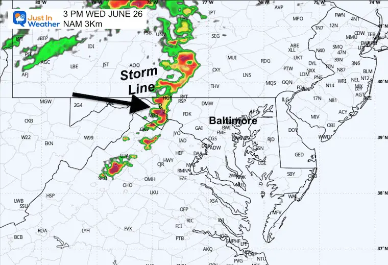 June 25 weather storm radar Wednesday 3 PM