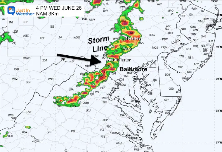 June 25 weather storm radar Wednesday 4 PM