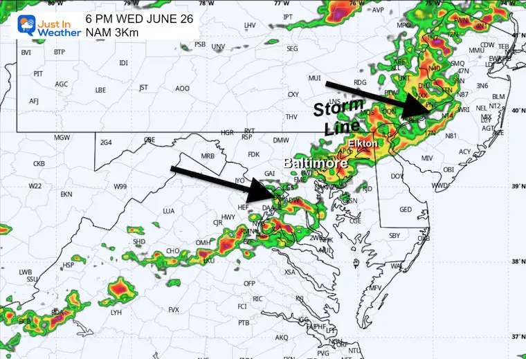 June 25 weather storm radar Wednesday 6 PM