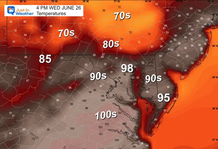 June 25 weather temperatures Wednesday afternoon