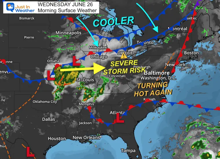 June 26 weather storm map Wednesday morning