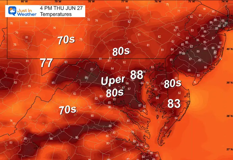 June 26 weather forecast temperatures Thursday Afternoon