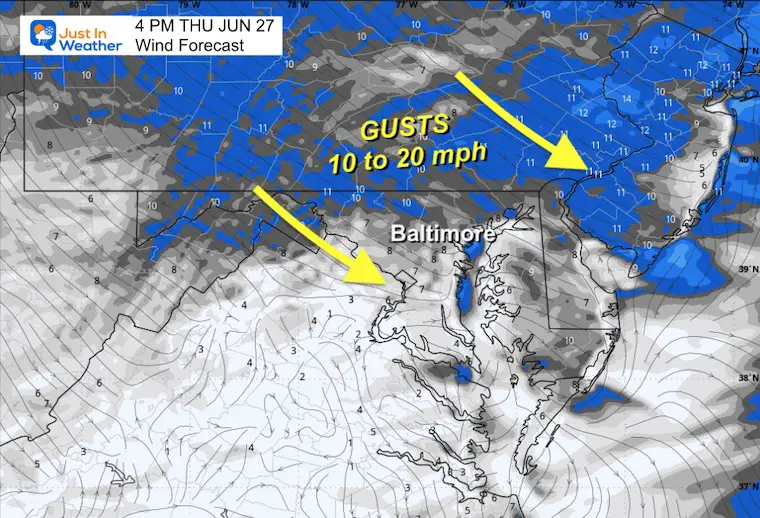 June 27 weather forecast wind Thursday afternoon