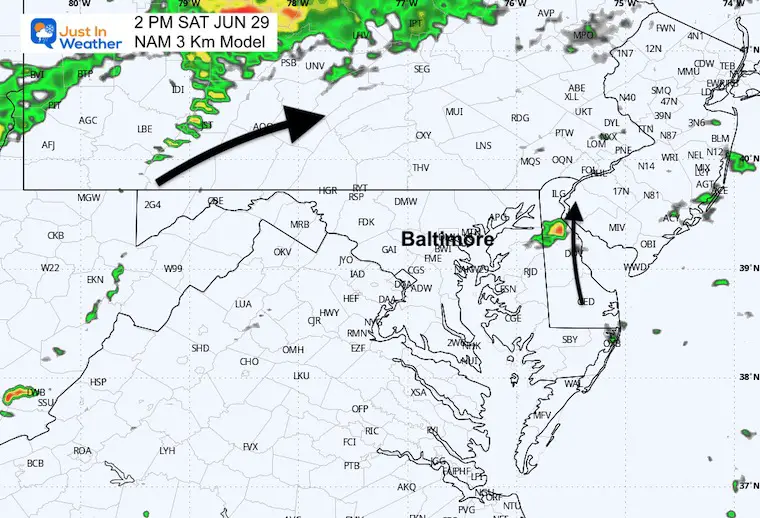 June 29 weather storm radar Saturday NAM afternoon 2 PM