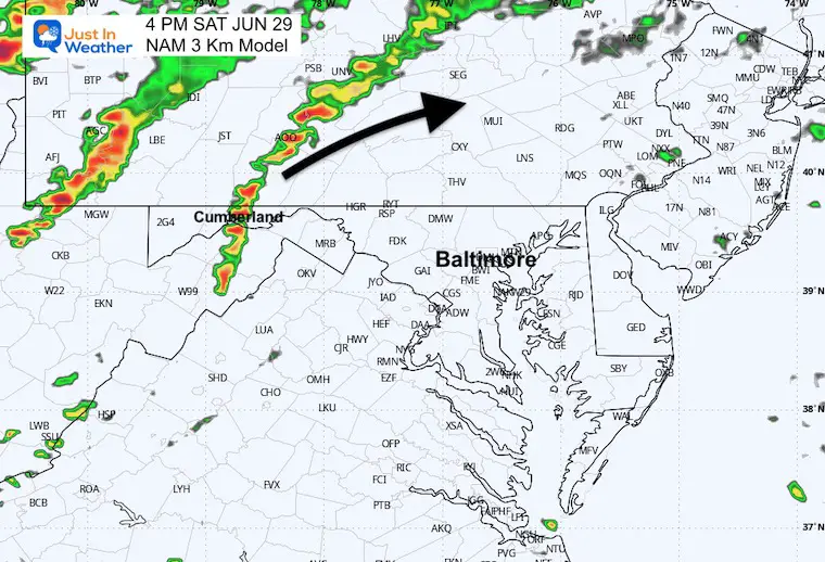 June 29 weather storm radar Saturday NAM afternoon 4 PM