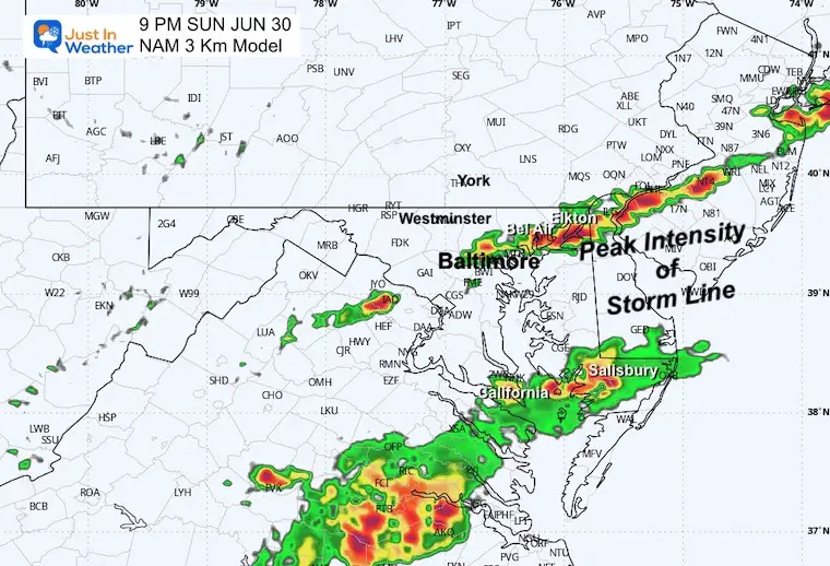 June 29 weather storm radar Sunday NAM night 10 PM
