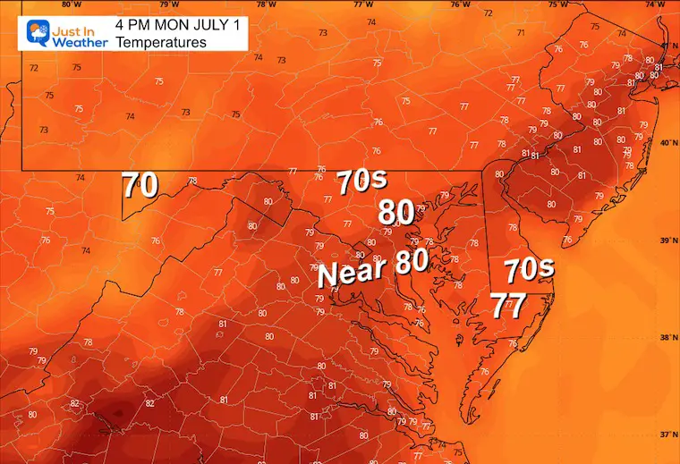 June 30 weather temperatures Monday afternoon