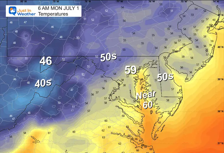 June 30 weather temperatures Monday morning