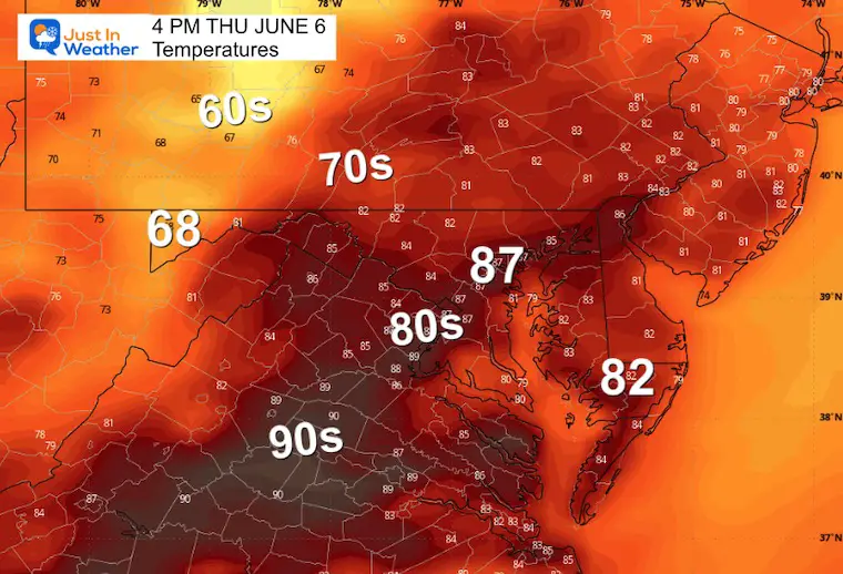 June 5 weather temperatures Thursday afternoon