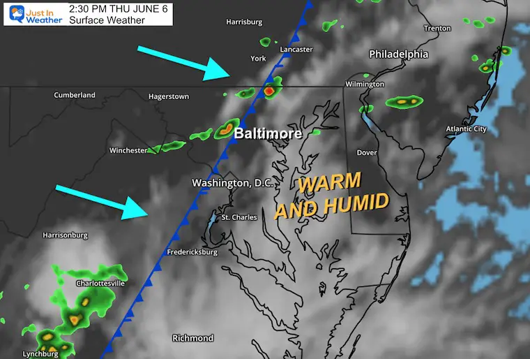 June 6 weather map storm afternoon Maryland