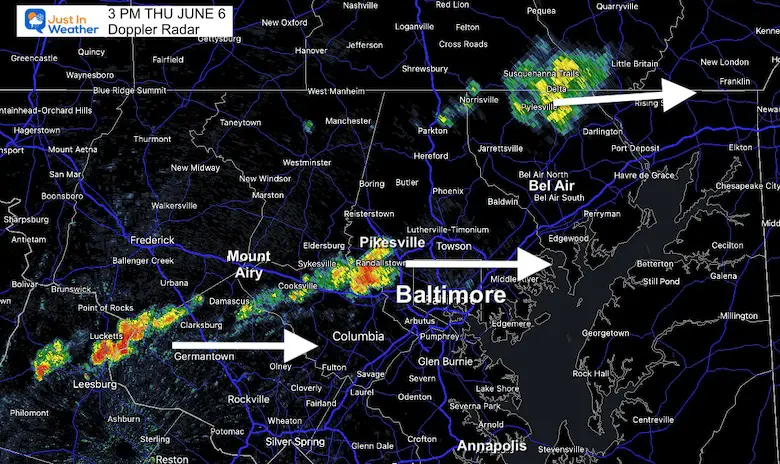June 6 weather storm radar 3 PM Maryland