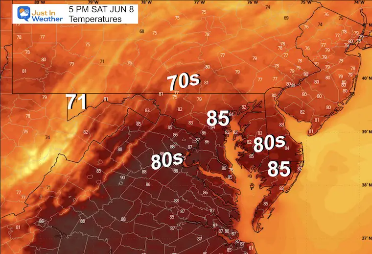 June 8 weather temperatures Saturday afternoon