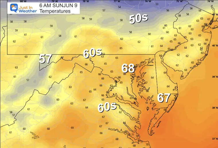 June 8 weather temperatures Sunday morning