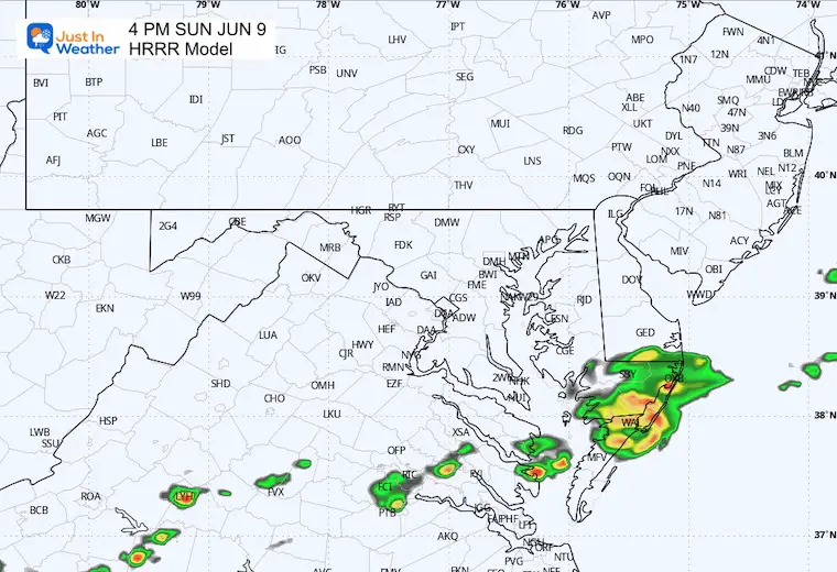 June 9 weather radar rain forecast Sunday 4 PM