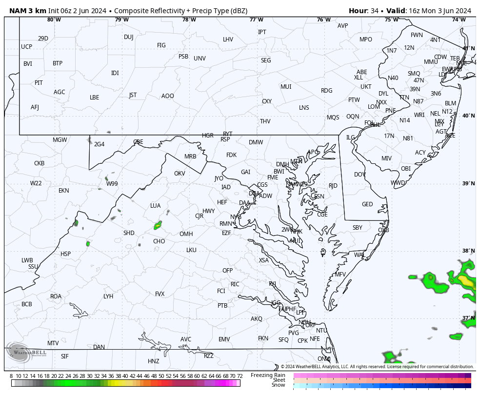 June weather forecast radar Monday
