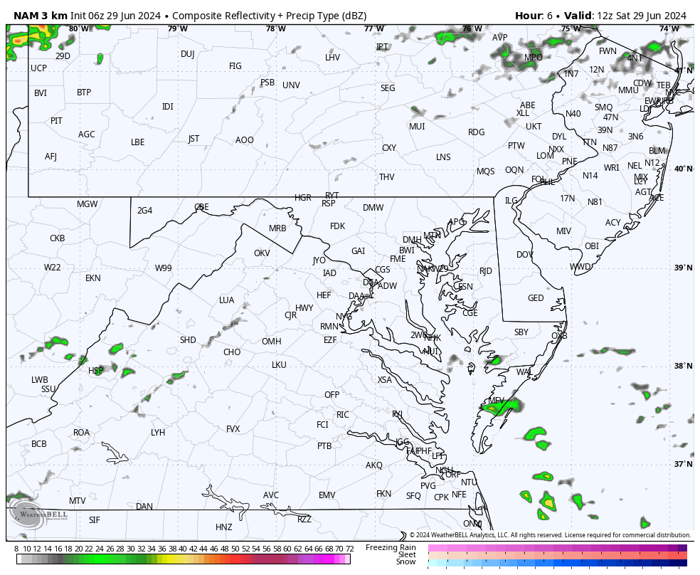 June 29 weather storm radar Saturday NAM