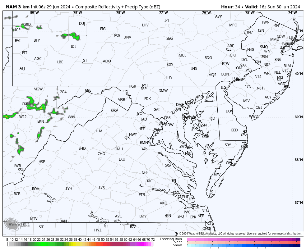 June 29 weather storm radar Sunday NAM 