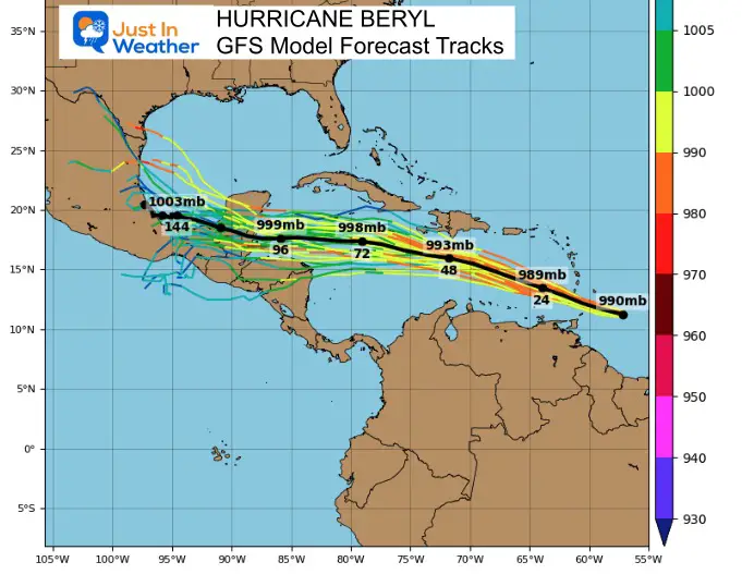Hurricane Beryl Forecast Track Map