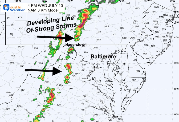 July 10 weather storm radar Thursday afternoon 4 PM