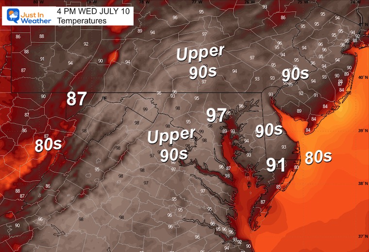 July 10 weather temperature forecast Wednesday afternoon