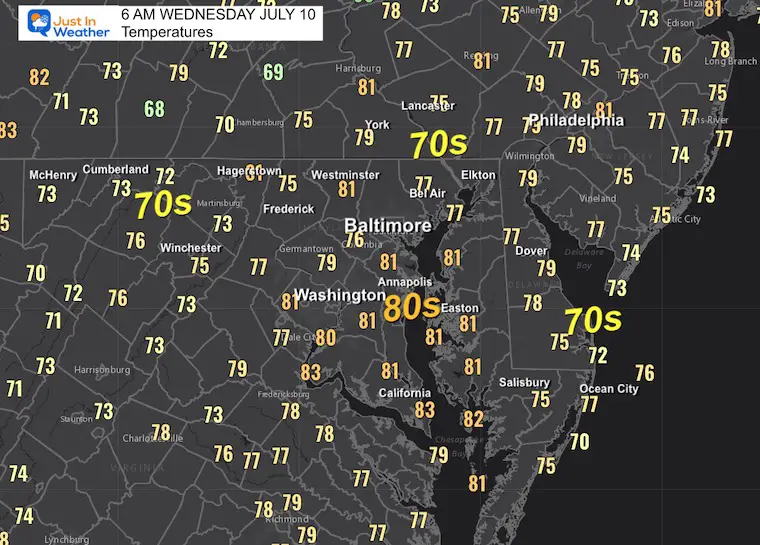 July 10 weather temperatures Wednesday morning