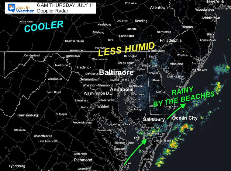 July 11 weather Thursday morning rain beaches