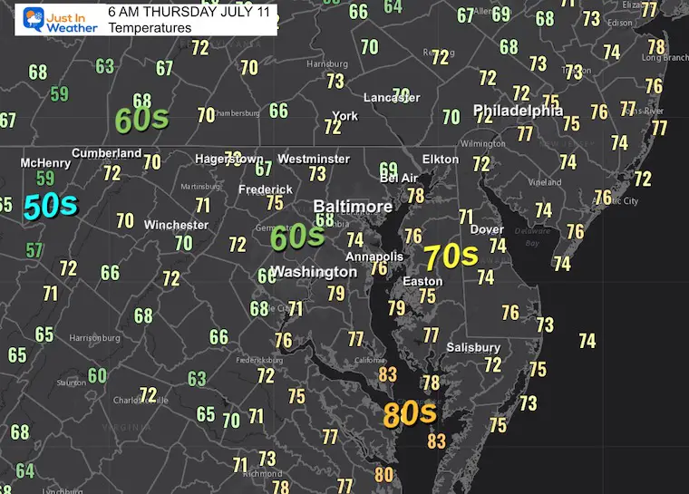 July 11 weather temperatures Thursday Morning