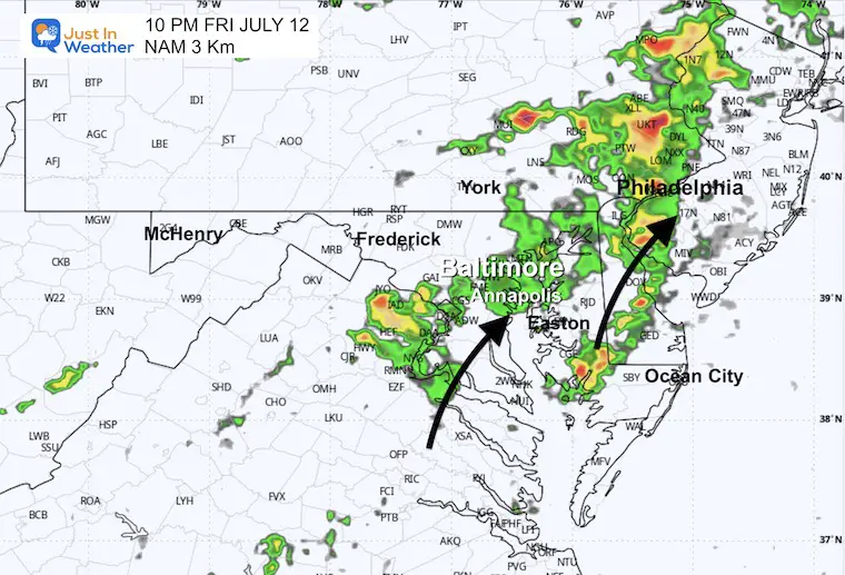 July 12 weather storm radar forecast Friday afternoon 10 PM