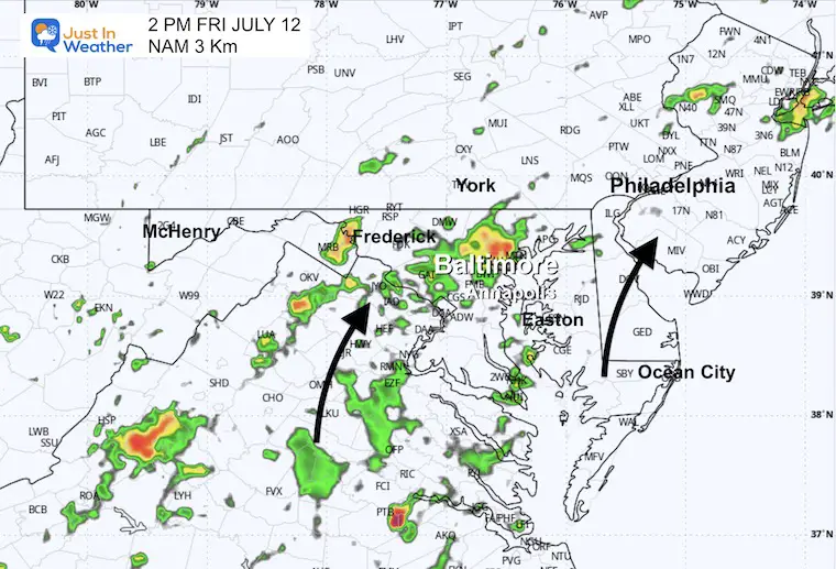 July 12 weather storm radar forecast Friday afternoon 2 PM