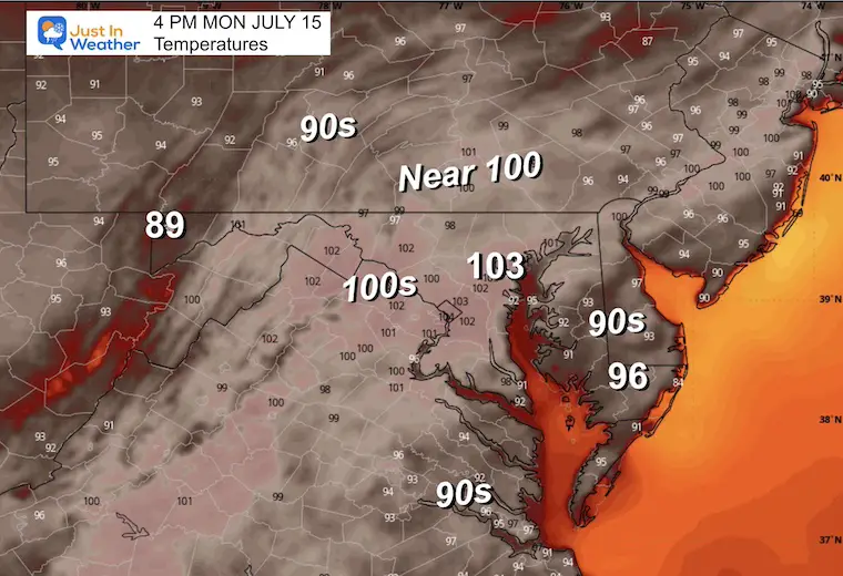 July 15 weather temperatures Monday afternoon