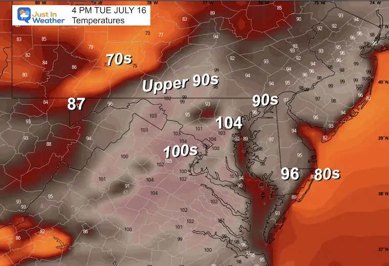 July 15 weather temperatures Tuesday afternoon