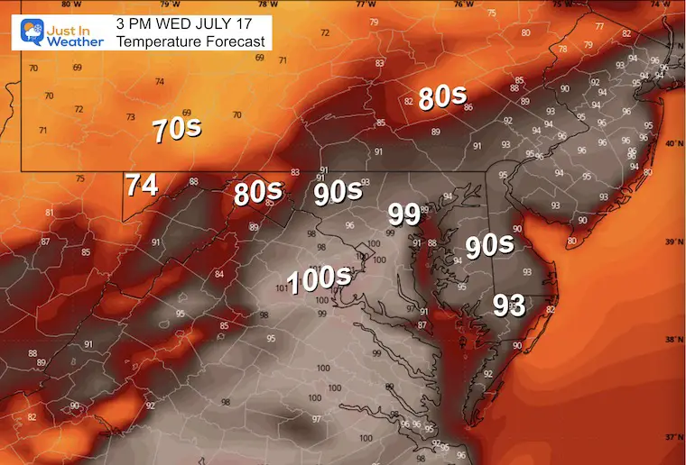 July 16 weather temperatures Tuesday afternoon