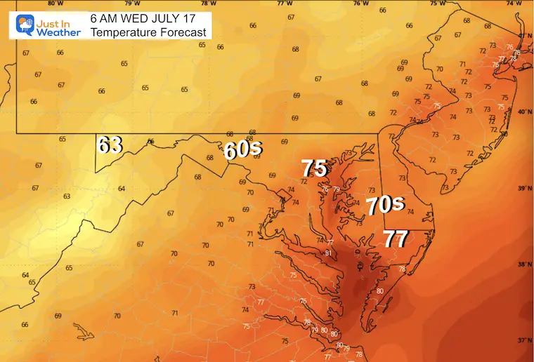 July 16 weather temperatures Wednesday morning