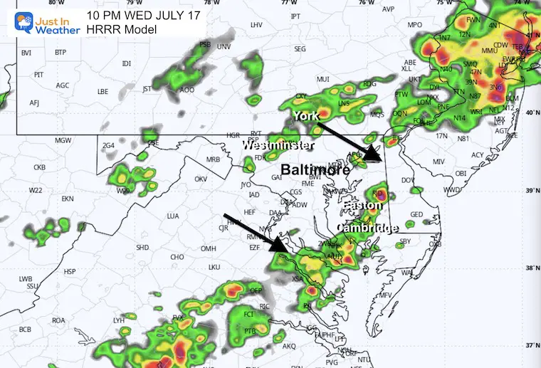 July 17 weather storm radar forecast HRRR 10 PM