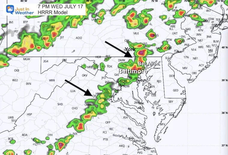 July 17 weather storm radar forecast HRRR 7 PM