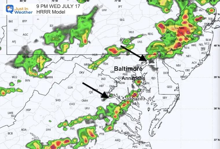 July 17 weather storm radar forecast HRRR 9 PM