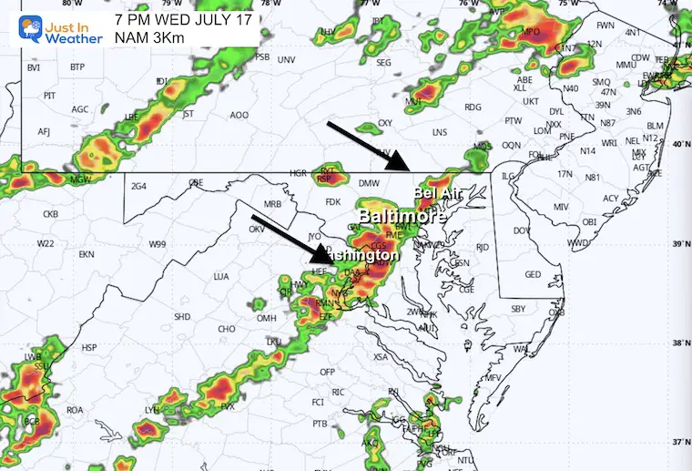 July 17 weather storm radar forecast NAM 7 PM