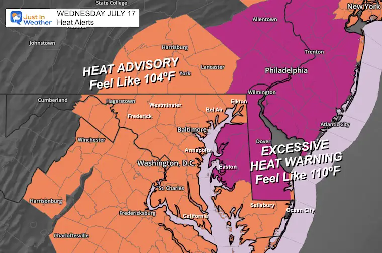 July 17 Heat Advisory Wednesday