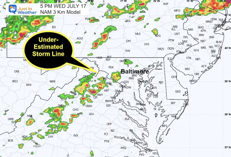 July 17 weather storm Radar forecast NAM evening 5 PM