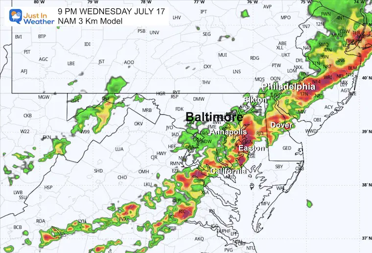 July 17 weather storm radar Wednesday 9 PM