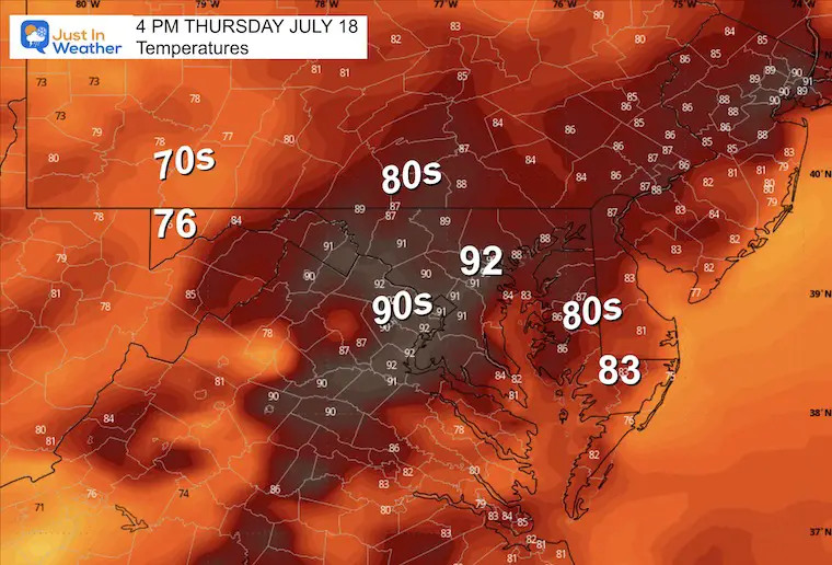 July 17 weather forecast temperature Thursday afternoon