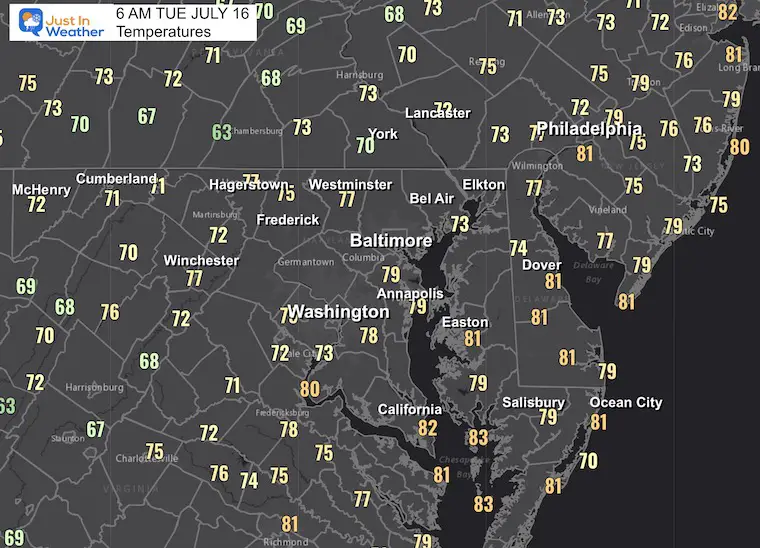 July 16 weather temperatures Tuesday morning