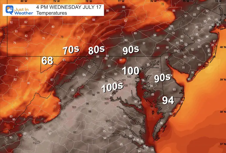 July 17 weather forecast temperature Wednesday afternoon