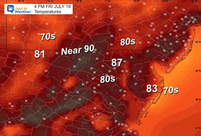 July 18 weather temperatures Friday afternoon