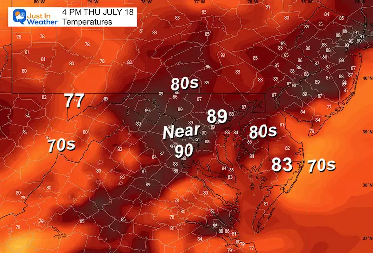 July 18 weather temperatures Thursday afternoon