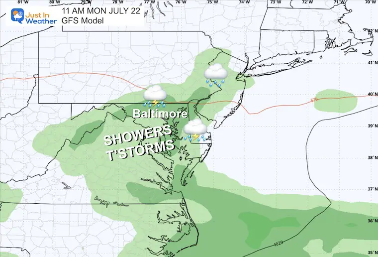 July 19 weather forecast rain Monday