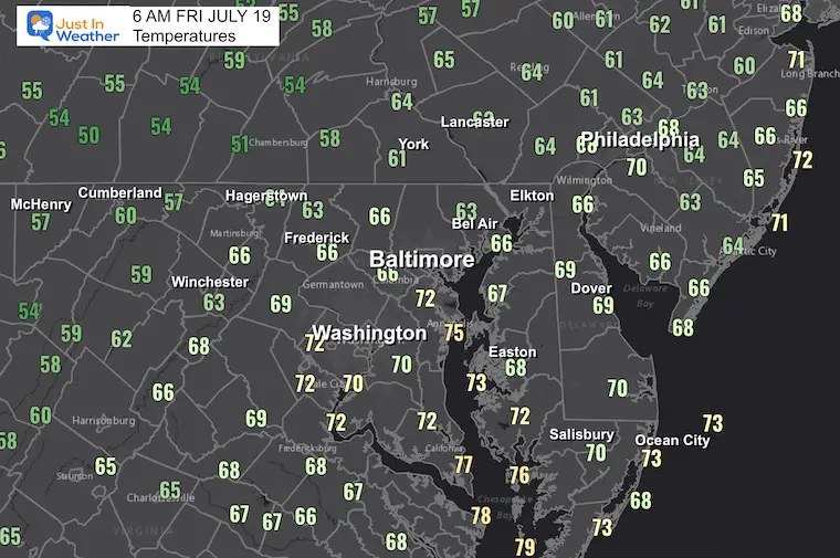 July 19 weather temperatures Friday morning